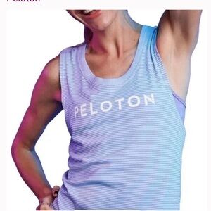 Peloton x NUX outside track blue striped white logo tank top athleisure M
